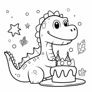 Desenho de dinossauro comemorando aniversário para colorir
