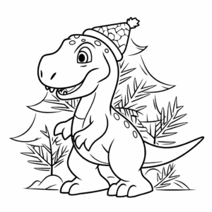 Desenho de dinossauro comemorando o natal para colorir