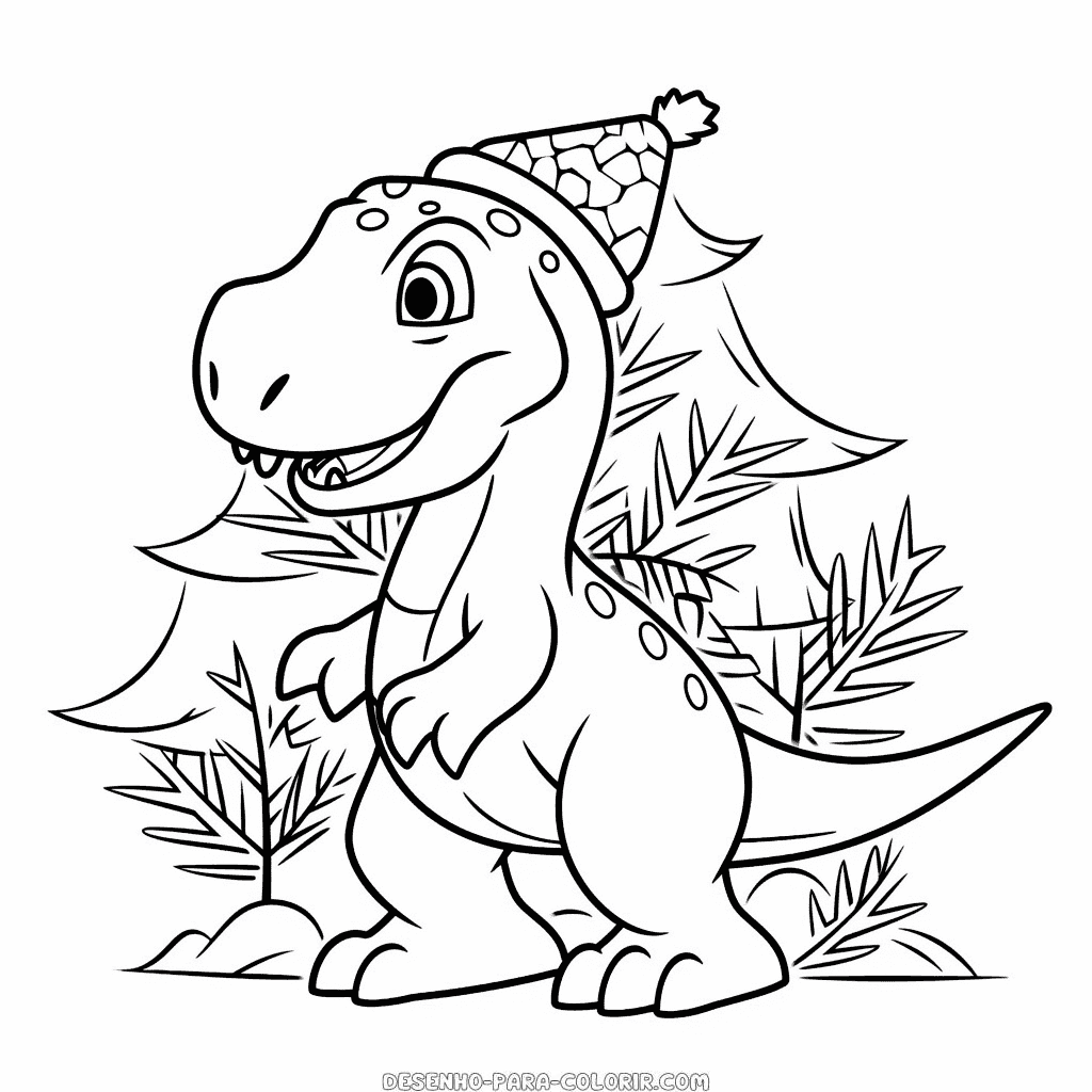 Desenho de dinossauro comemorando o natal para colorir
