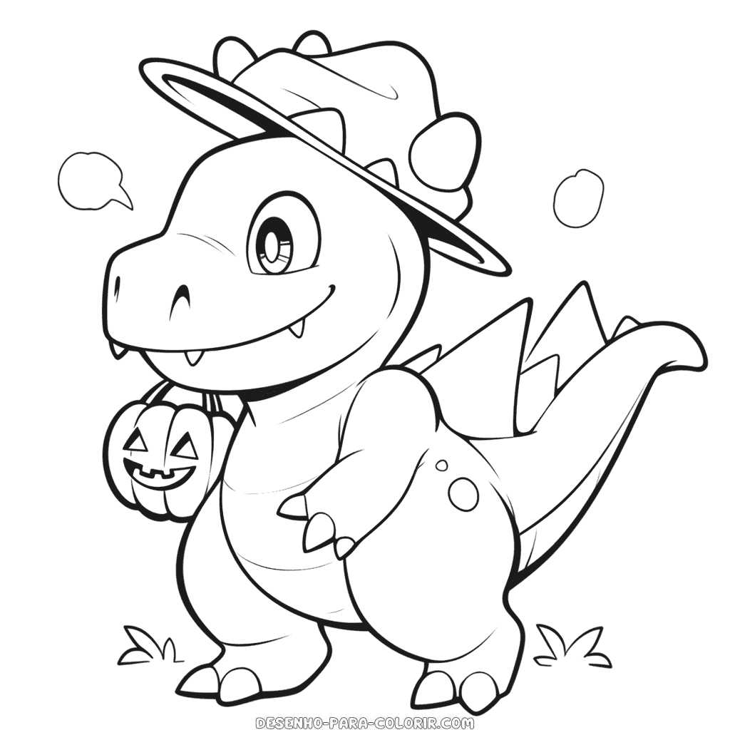 Desenho de dinossauro de halloween para colorir