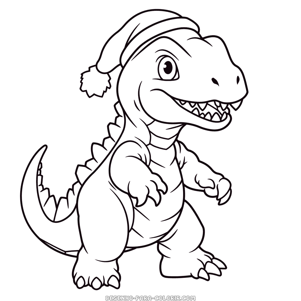 Desenho de dinossauro de natal para colorir