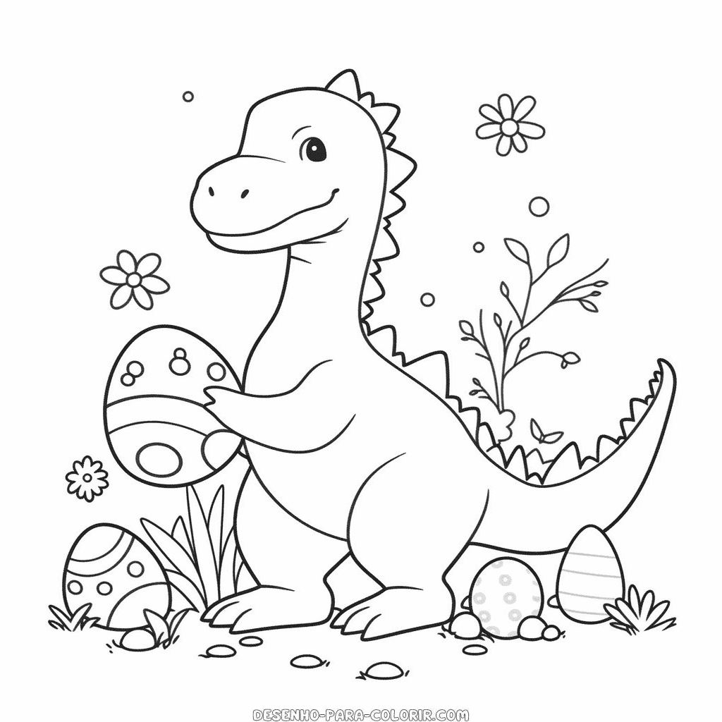 Desenho de dinossauro de páscoa para colorir
