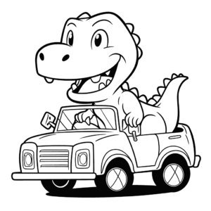 Desenho de dinossauro dirigindo um carro para colorir