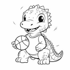 Desenho de dinossauro jogando basquete para colorir