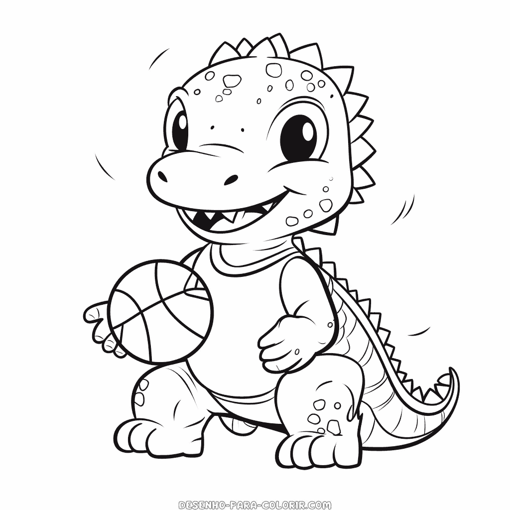 Desenho de dinossauro jogando basquete para colorir