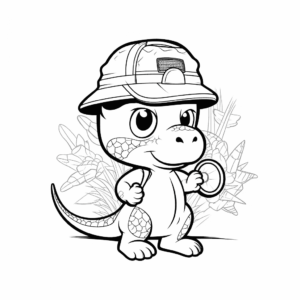 Desenho de exploração de dinossauros para colorir