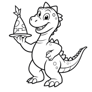 Desenho de feliz aniversário dinossauro para colorir
