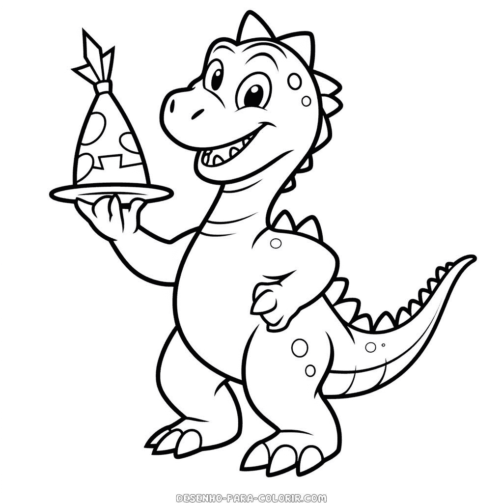 Desenho de feliz aniversário dinossauro para colorir