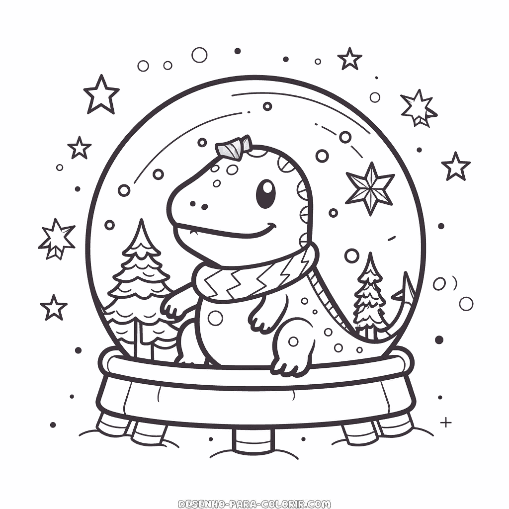 Desenho de globo de neve de dinossauro para colorir