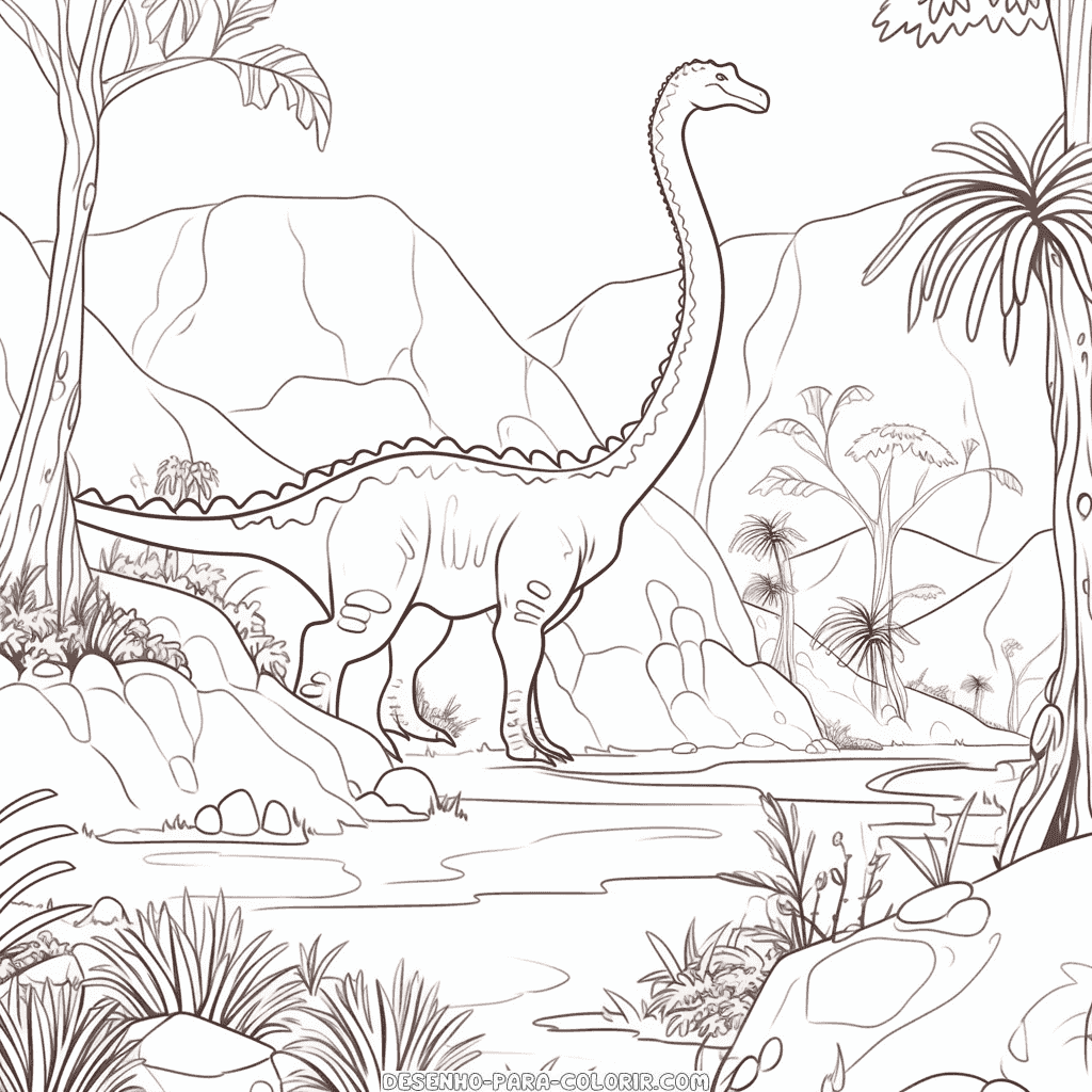 Desenho de habitat de dinossauros para colorir