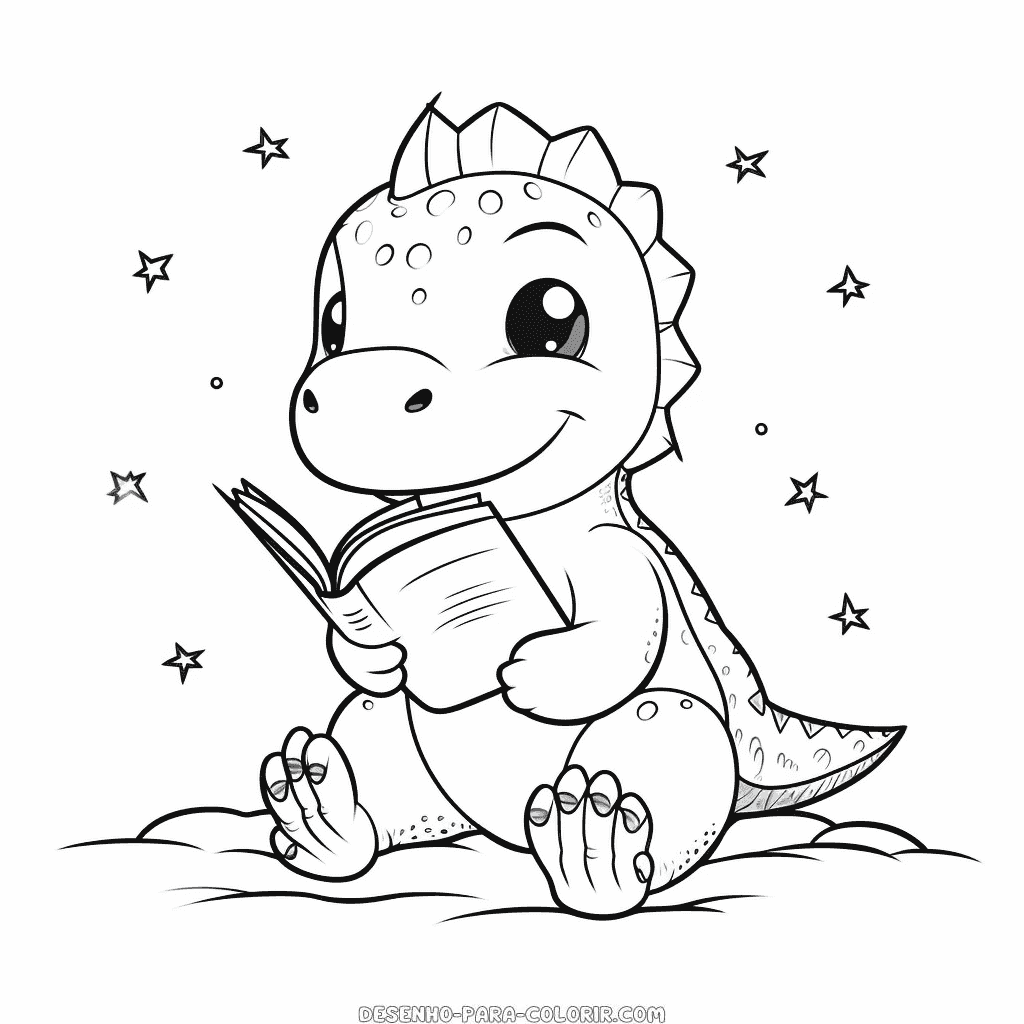 Desenho de leitura de poemas de dinossauros para colorir