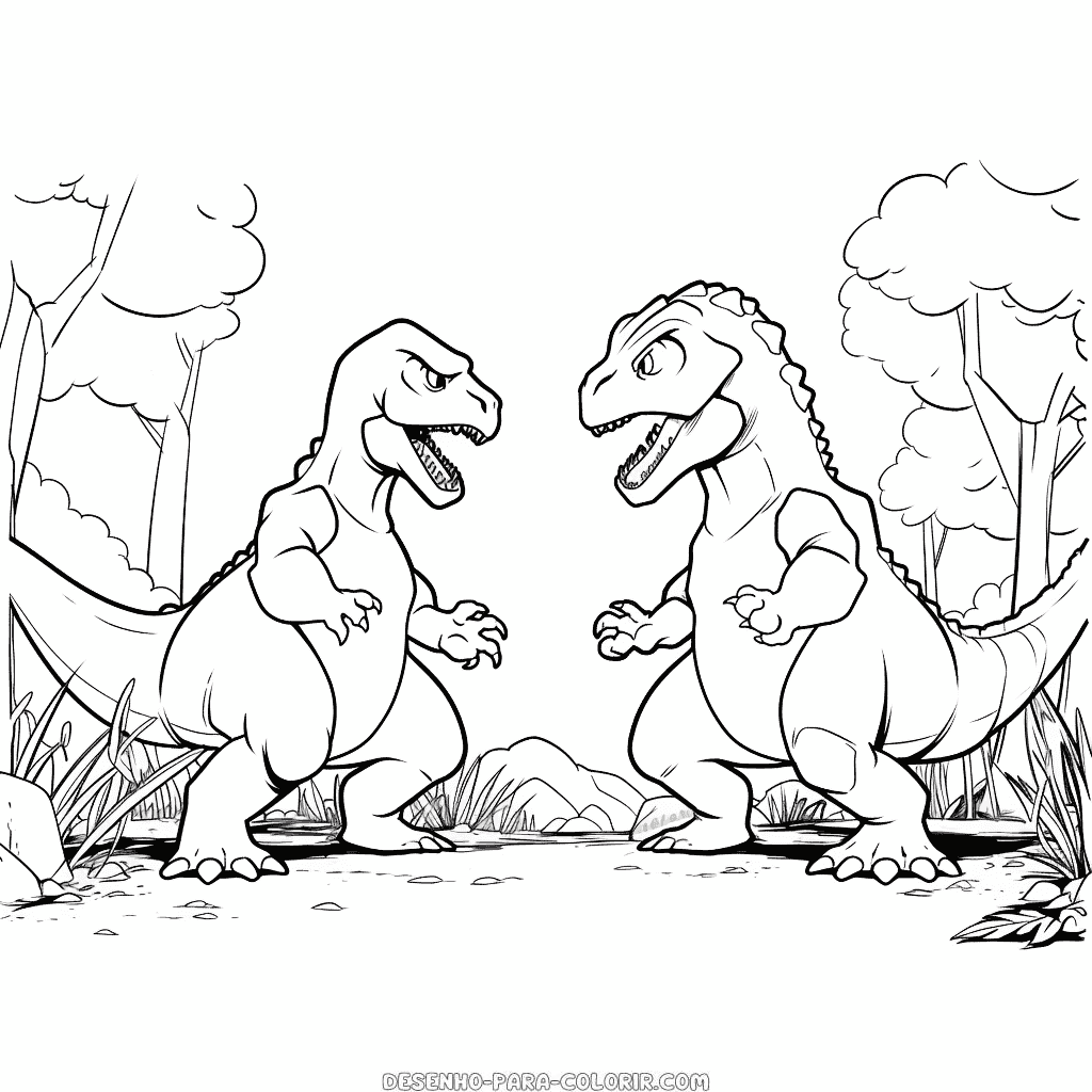 Desenho de luta de dinossauros para colorir