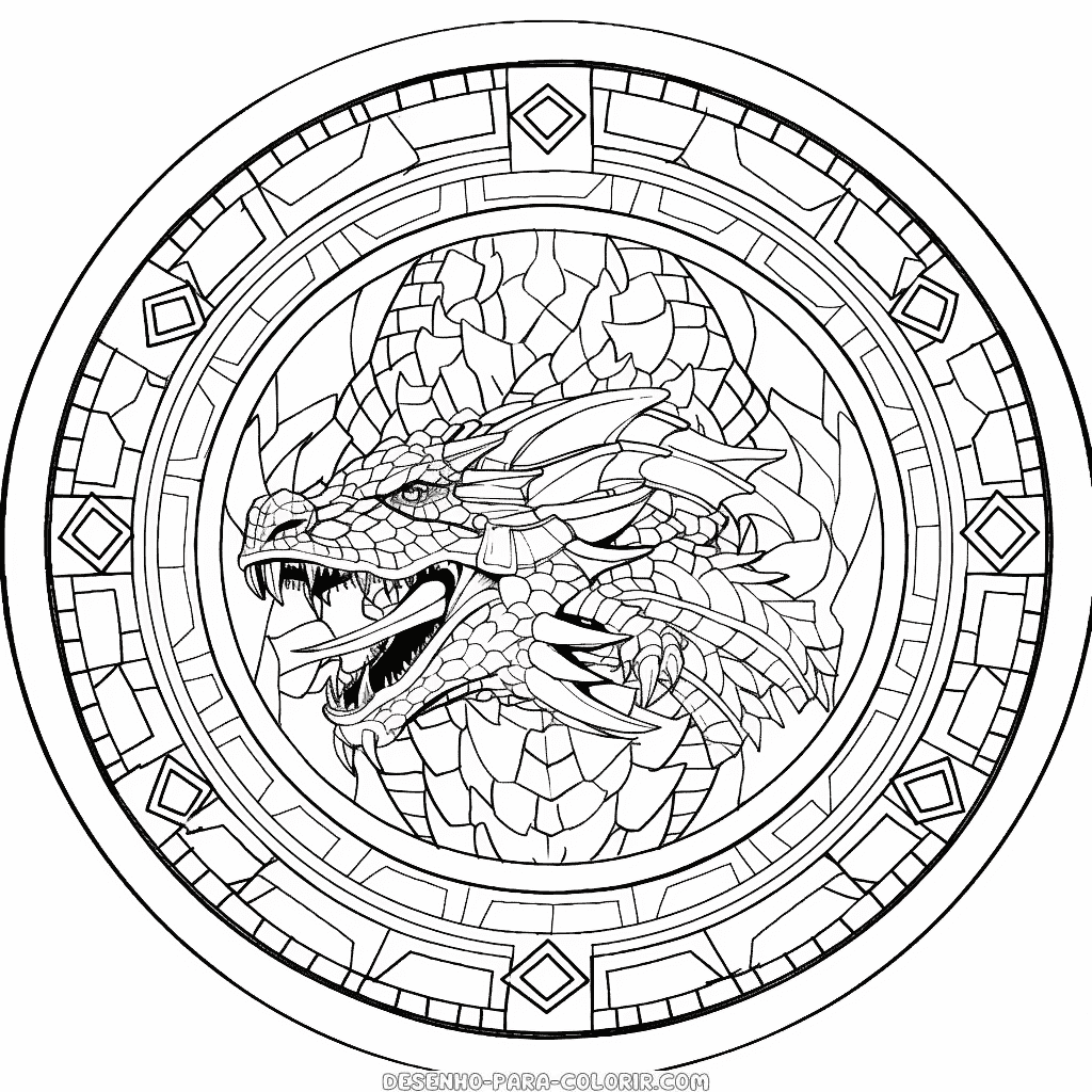 Desenho de mandala de dinossauro para colorir