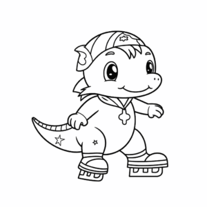 Desenho de patinação no gelo de dinossauros para colorir