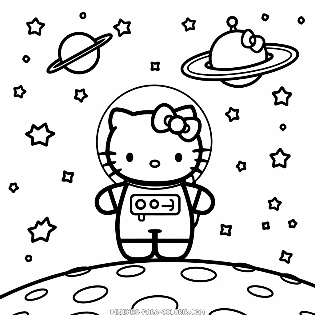 Desenho de astronauta hello kitty para colorir