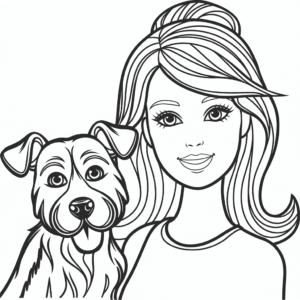 Desenho de barbie e seu cachorro para colorir