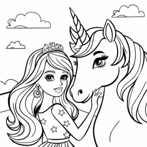 Desenho de barbie e unicórnio para colorir