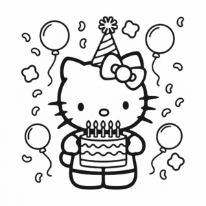 Desenho de hello kitty feliz aniversário para colorir