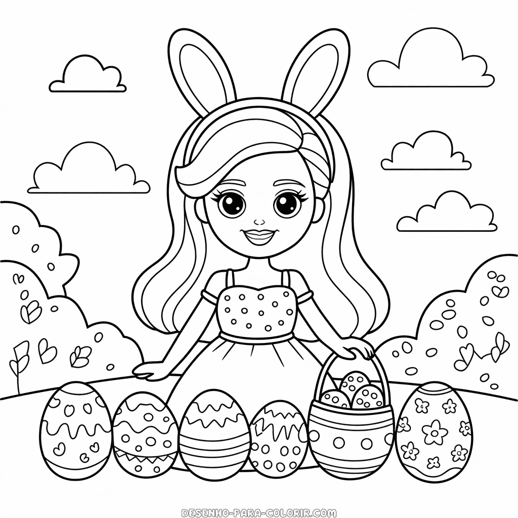 Desenho da Barbie nas Férias de Páscoa para Colorir