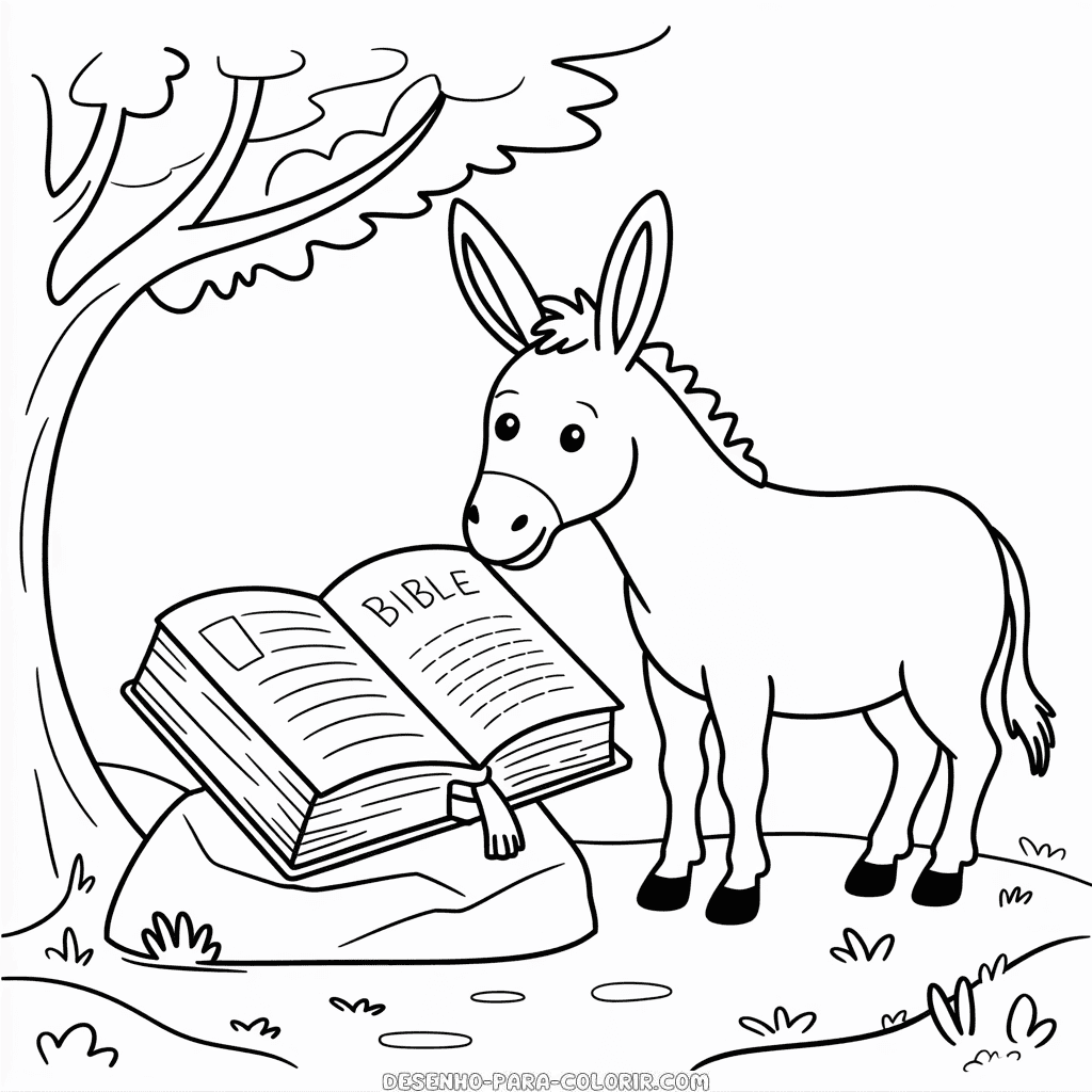 Desenho da Bíblia e do Burro para colorir