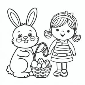 Desenho da Coelhinha da Páscoa e Menina para Colorir