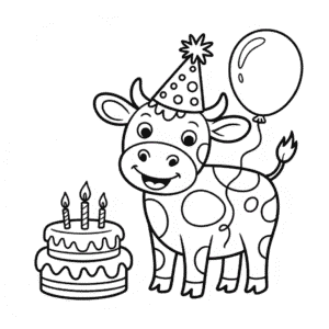 Desenho da Vaca de Aniversário Feliz para colorir
