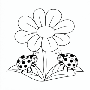 Desenho de flor e joaninhas para colorir