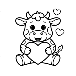 Desenho do Bebê Vaca com Coração para colorir