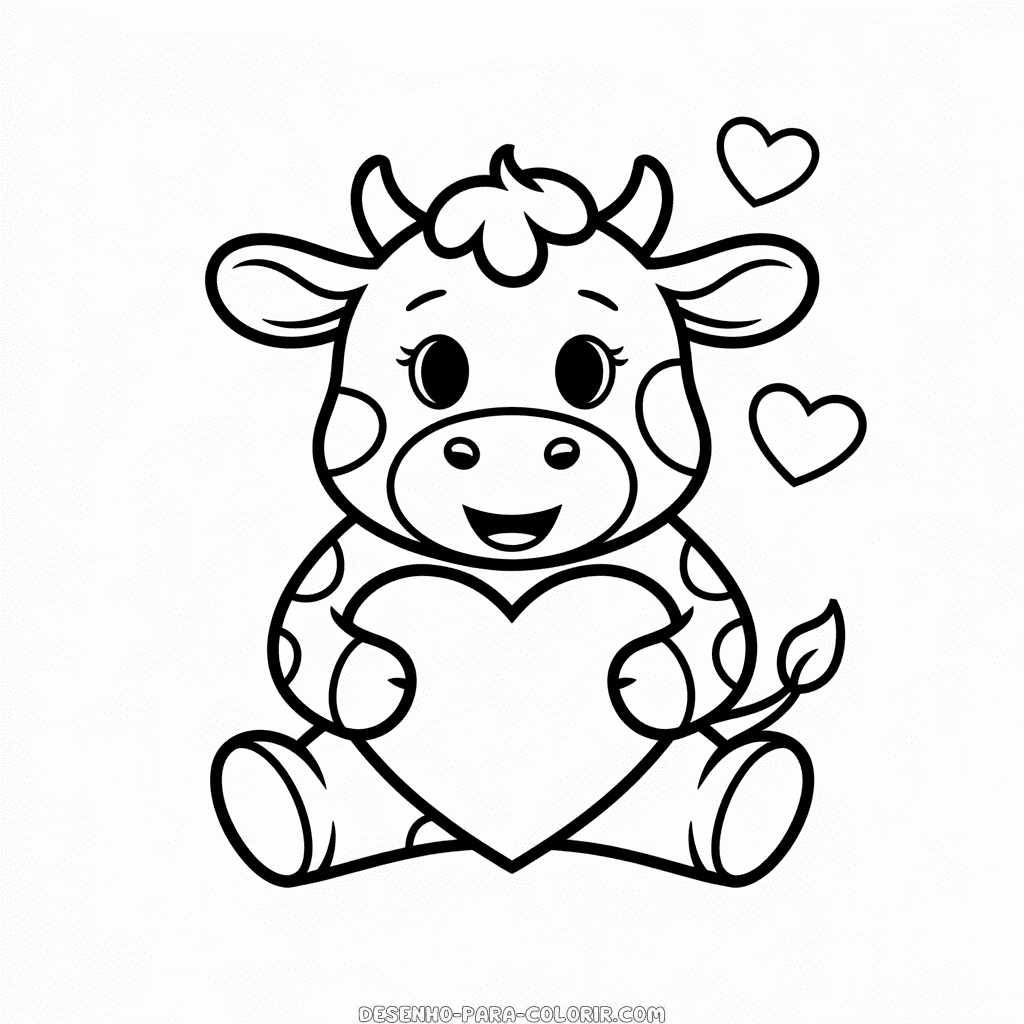 Desenho do Bebê Vaca com Coração para colorir