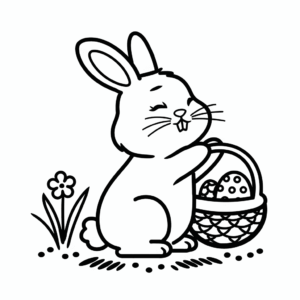 Desenho do Coelhinho da Páscoa coletando ovos para colorir