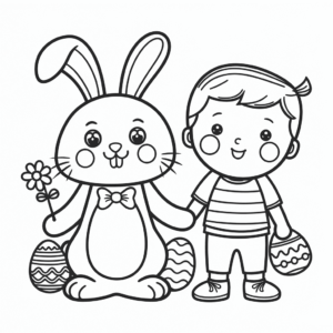 Desenho do Coelhinho da Páscoa e Menino para colorir