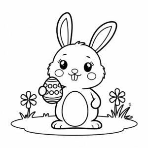 Desenho do Coelhinho da Páscoa segurando ovo para colorir