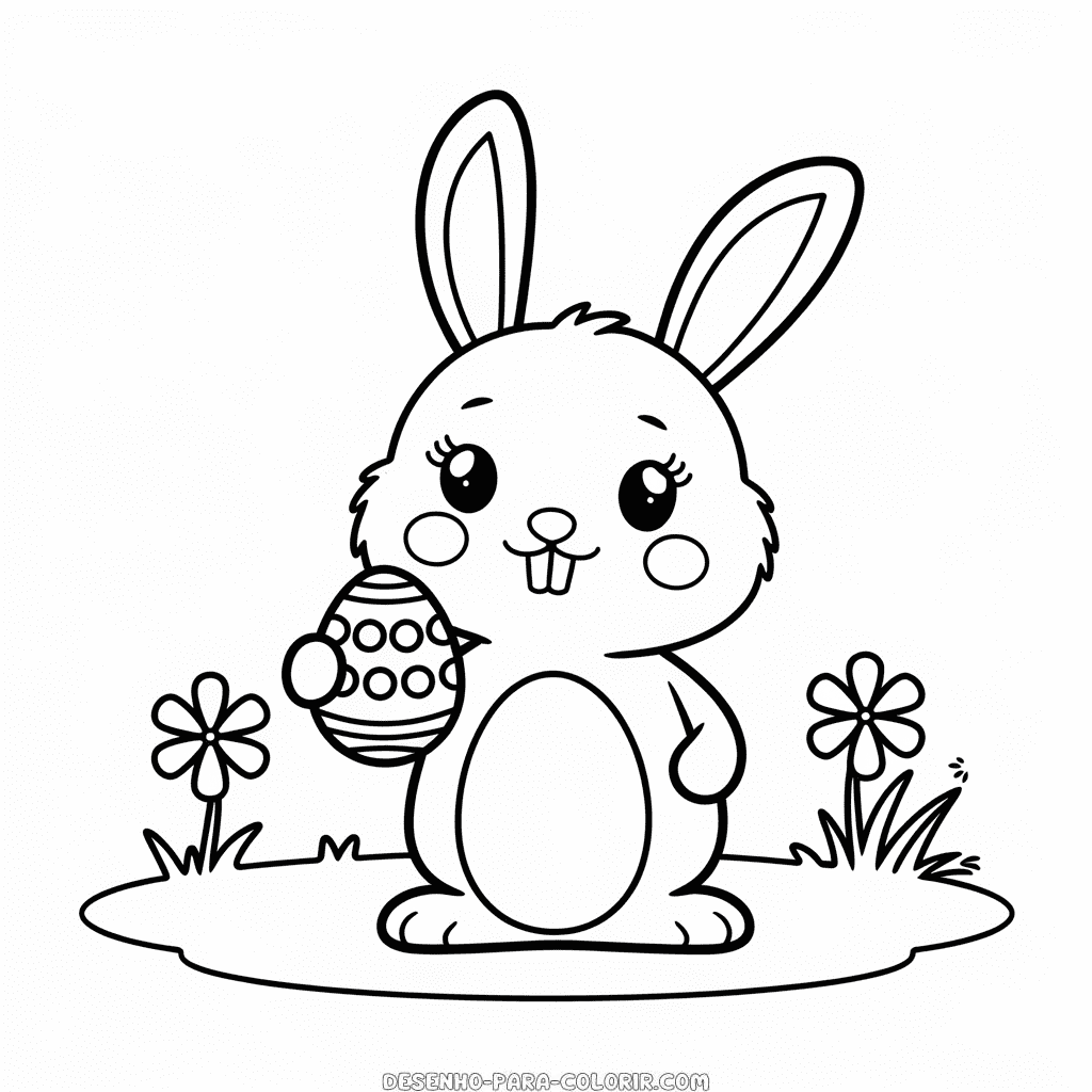 Desenho do Coelhinho da Páscoa segurando ovo para colorir
