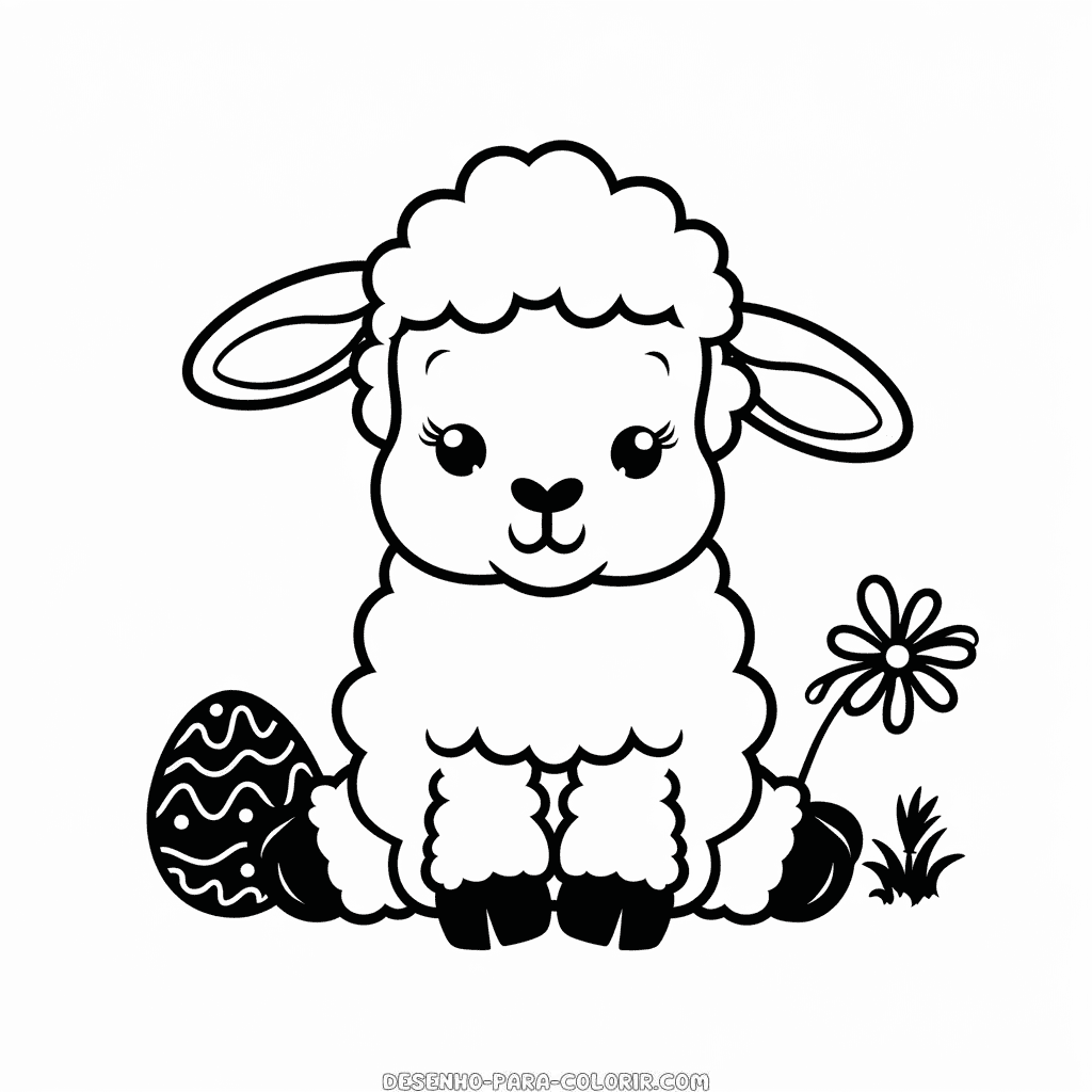 Desenho do Cordeiro da Páscoa sentado para colorir