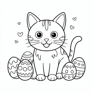 Desenho do Gato com Ovos de Páscoa para Colorir
