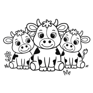 Desenho do Grupo de Vaquinhas Fofas para Colorir