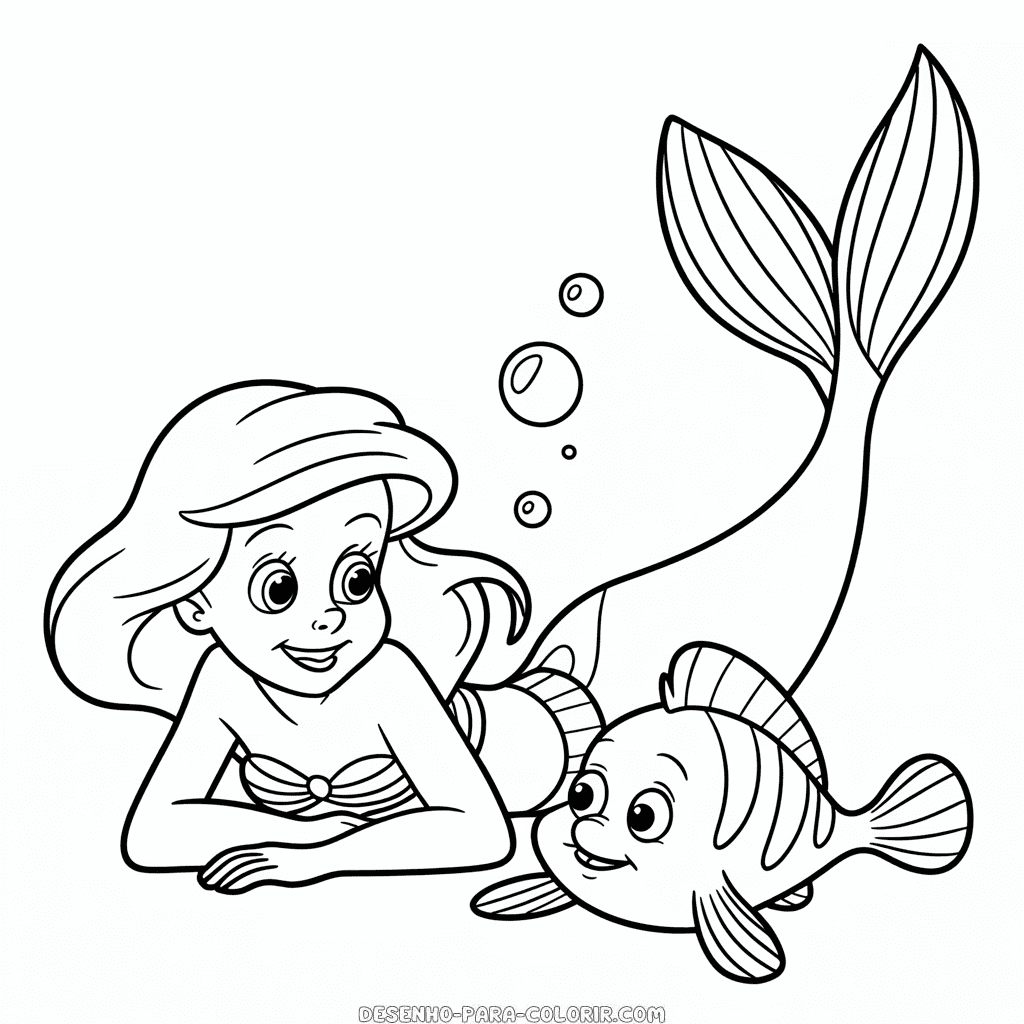 Desenho da Ariel e Linguado para Colorir
