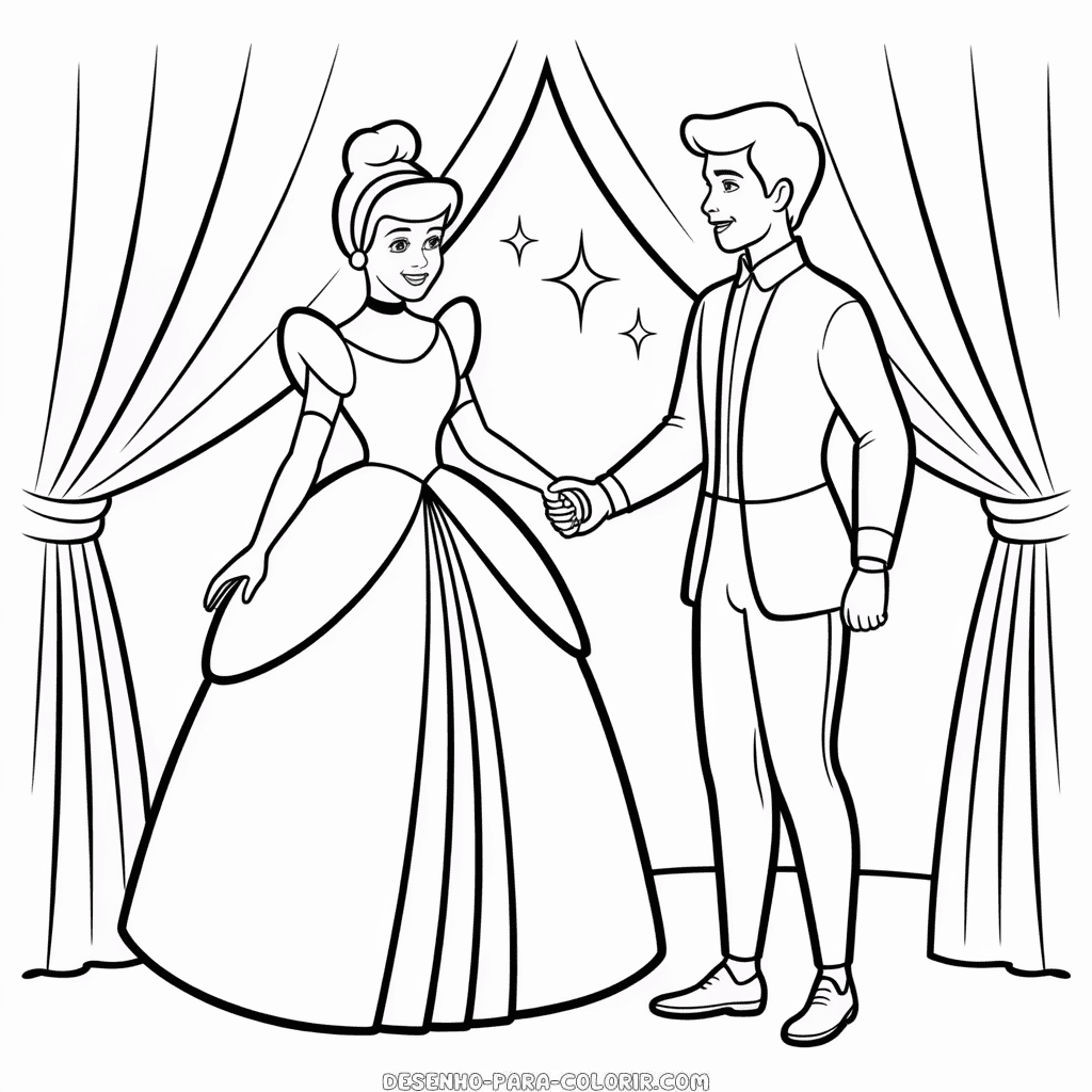 Desenho da Cinderela e do Príncipe Encantado para Colorir