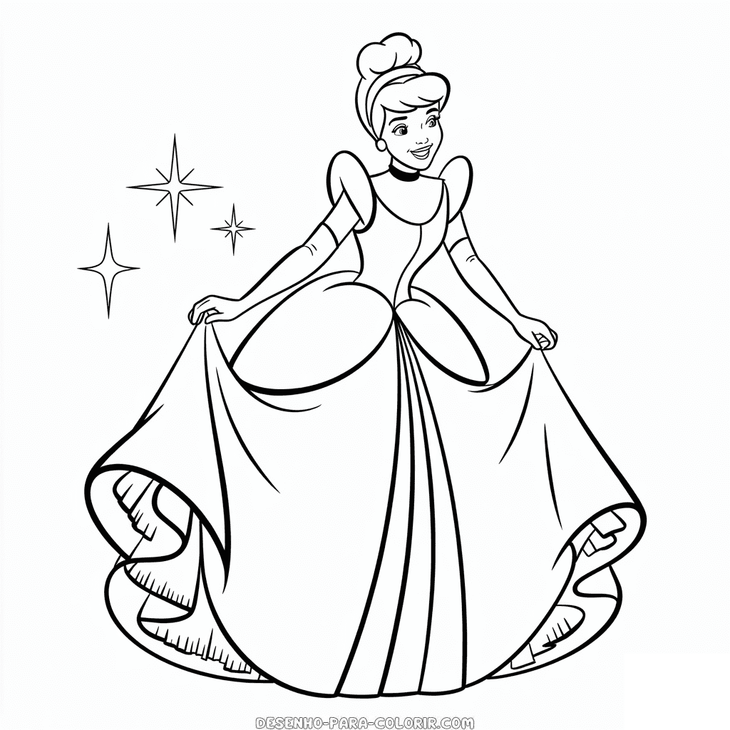 Desenho da Cinderela Princesa Disney para Colorir