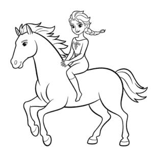 Desenho da Elsa e do Cavalo para Colorir