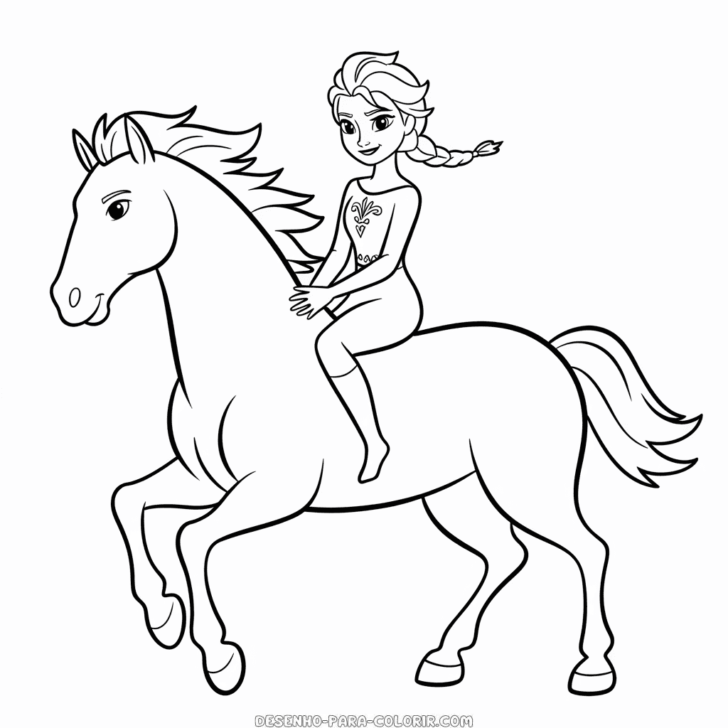 Desenho da Elsa e do Cavalo para Colorir