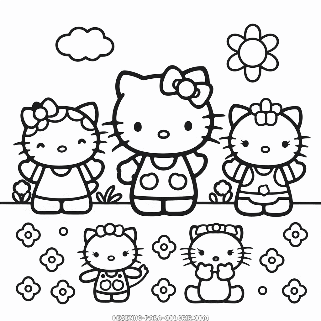 Desenho da Hello Kitty e Amigos para Colorir