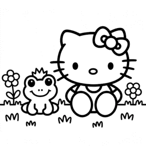 Desenho da Hello Kitty e do Sapo para Colorir
