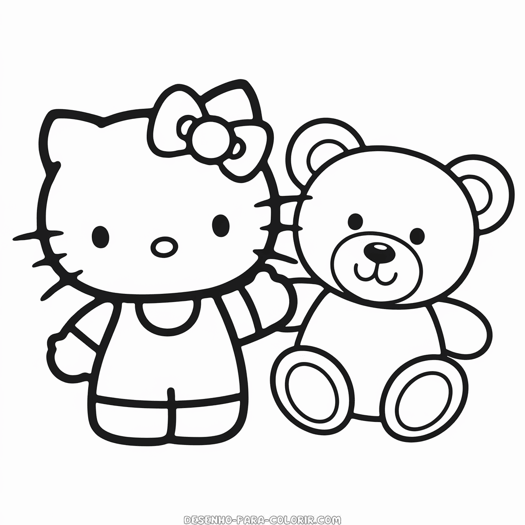 Desenho da Hello Kitty e do Ursinho de Pelúcia para Colorir
