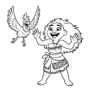 Desenho da Moana e do Galo para Colorir