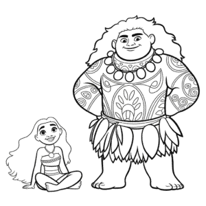 Desenho da Moana e Maui para Colorir
