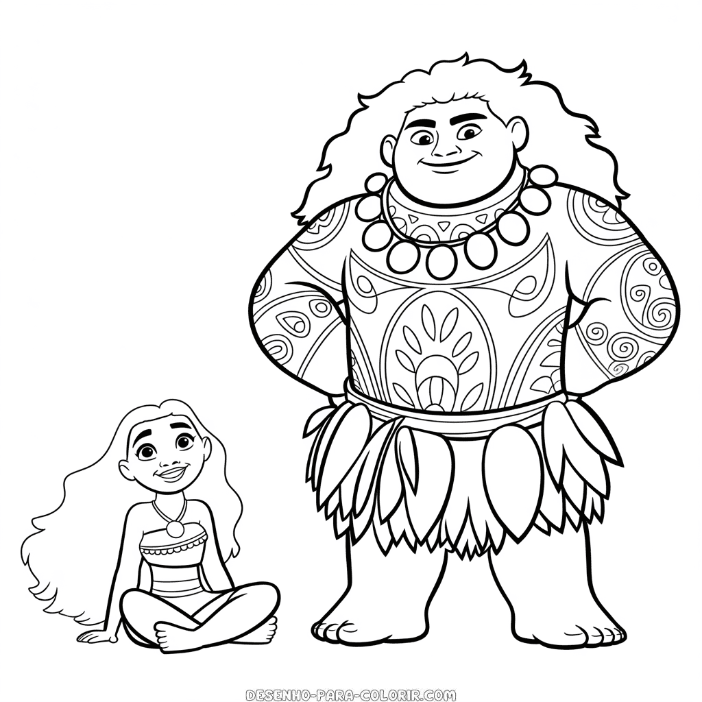 Desenho da Moana e Maui para Colorir
