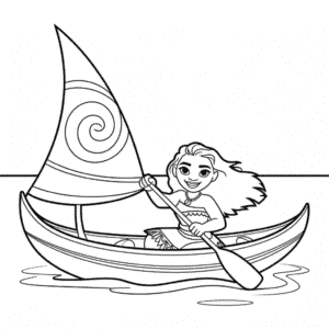 Desenho da Moana no Barco para Colorir