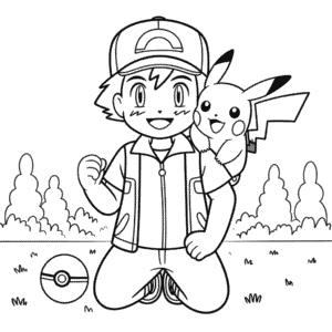 Desenho do Ash e Pikachu para Colorir