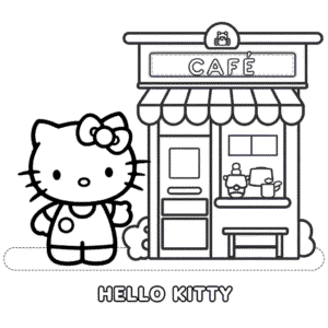 Desenho do Café da Hello Kitty para Colorir